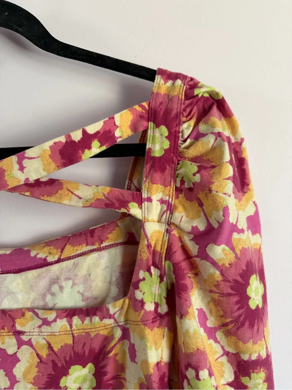 Free People Floral Square Puff Sleeve Give Me More Crop Top Cotton Cottagecore M